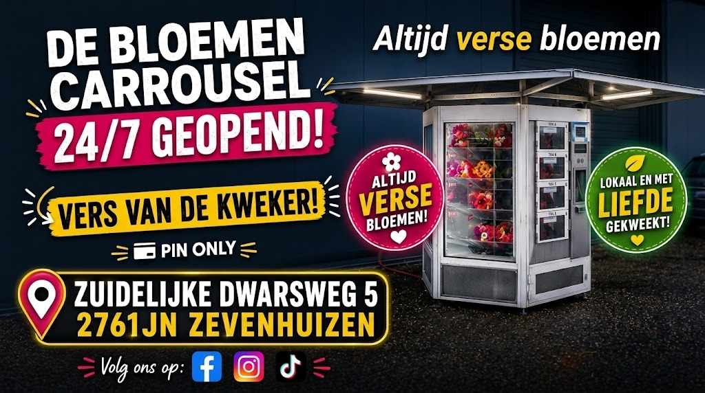 De bloemenautomaat van De Bloemen Carrousel met verse boeketten
